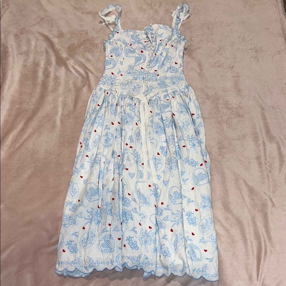 For Love And Lemons Blue and White with Red little hearts Details